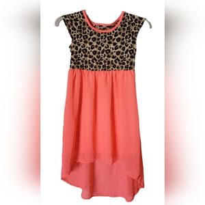 Faded Glory Cheetah Coral Freeze Hi Lo Dress Girls Medium (7/8)‎ RN# 24977
